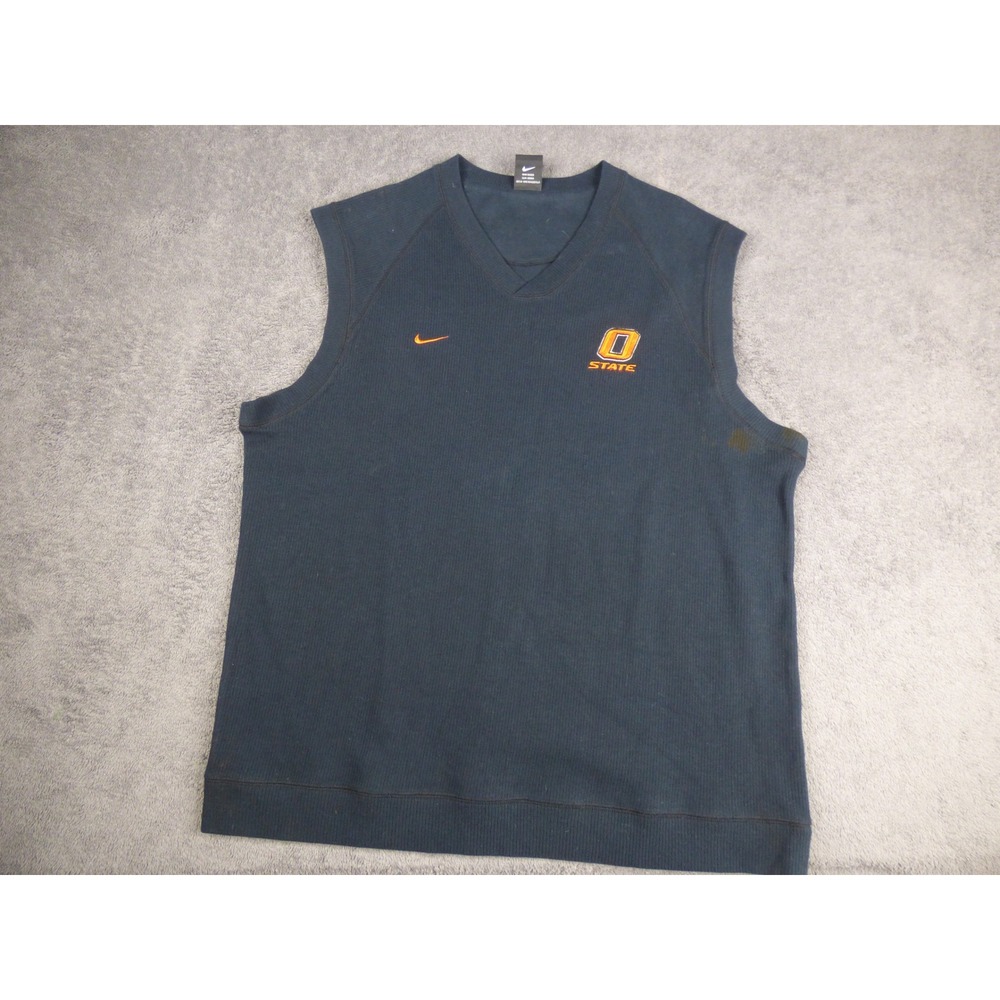 Nike Team Oklahoma State OSU Cowboys Sweater Vest Mens Large Navy Blue Ribbed